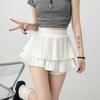 Kawaii Mini Skirt Women High Waist Ruffled Pleated Tulle Cake Slim Skirt Shorts Female Korean White Lolita Skirt Large Size