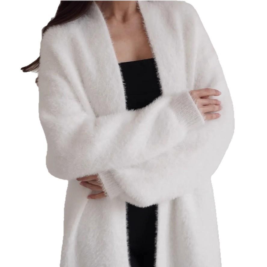 2025 Autumn and Winter New Imitation Mink Fur Women's Sweater Solid Color Versatile Casual Long Cardigan