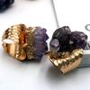 Retro Adjustable Open Band Natural Amethyst Finger Ring Jewelry Accessory Gift