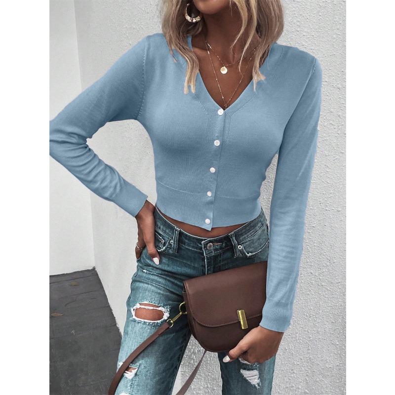 YYFS Женские модные повседневные весенне-осенние однотонные блузки и рубашки с v-образным вырезом и длинным рукавом с принтом