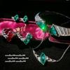 Mojito Emerald, Vortex Bracelet, Antique, 18K Gold Plated, Rubillon Princess Red Zircon Ring