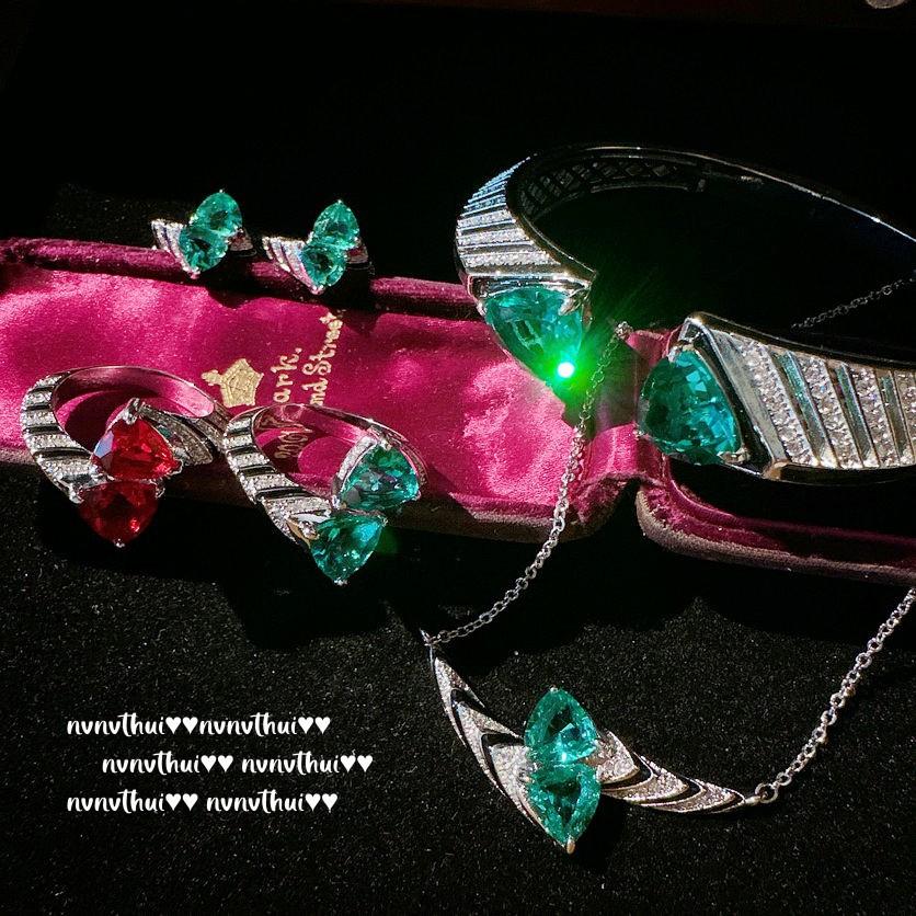 Mojito Emerald, Vortex Bracelet, Antique, 18K Gold Plated, Rubillon Princess Red Zircon Ring