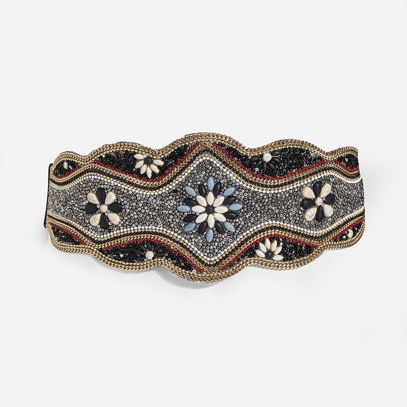 Boho Chic Beaded Wide Waist Belt With Geometric Design For Festival And Casual Wear