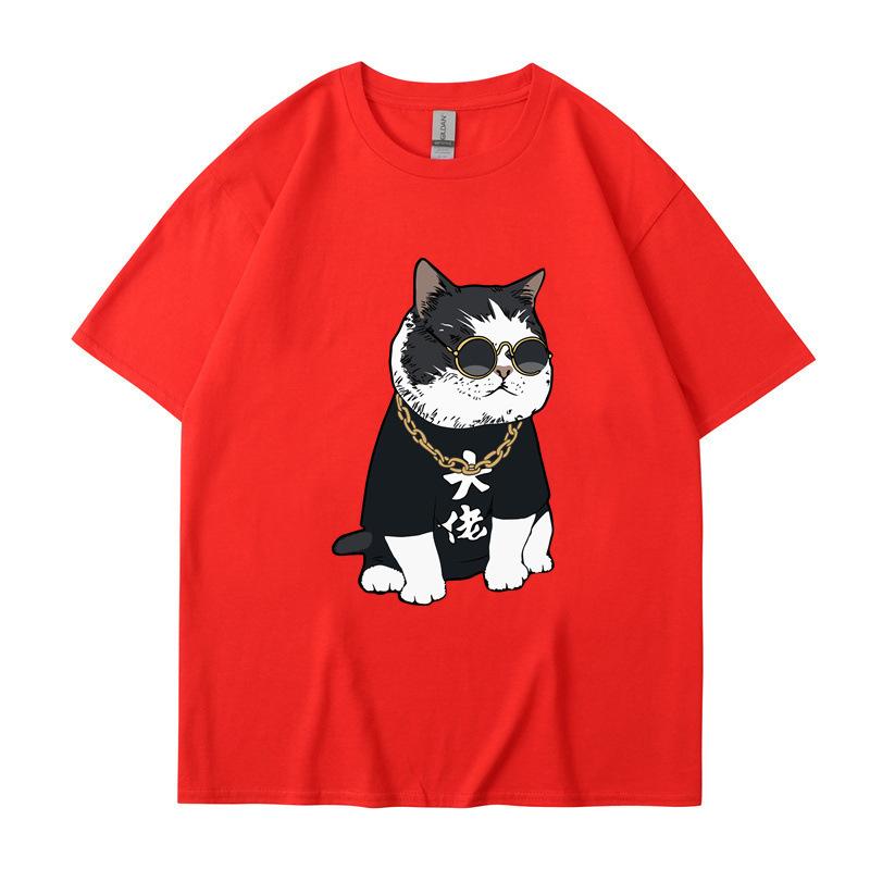 Летняя футболка с круглым вырезом, мультяшным милым принтом кота-босса, модная, повседневная, из чистого хлопка, с коротким рукавом, унисекс для мужчин и женщин