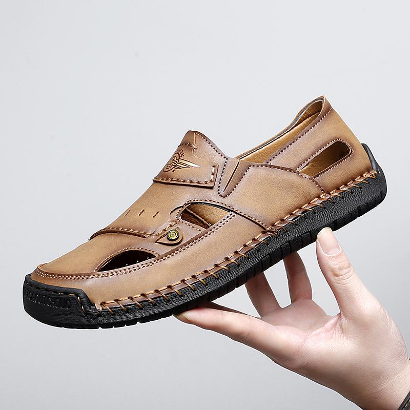 39-48 Летние мужские кожаные пляжные сандалии ручной работы Мужские сандалии с закрытым носком Сандалии большого размера