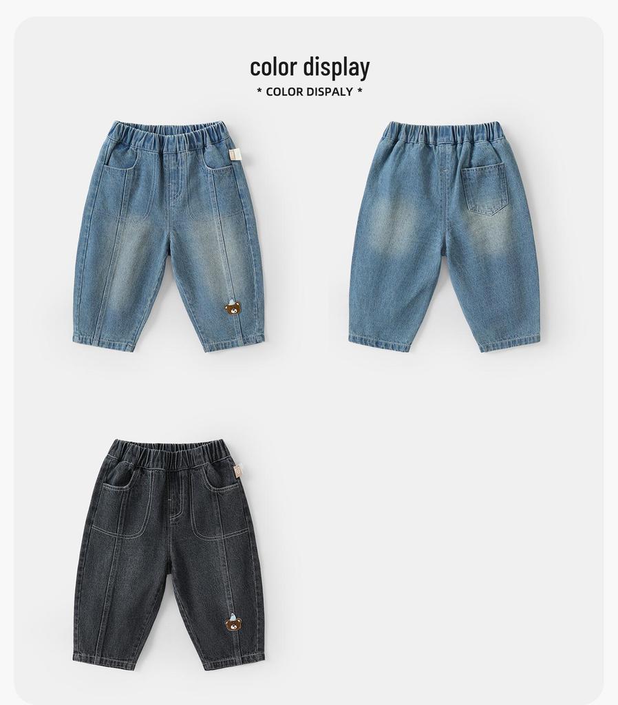 Весенние джинсы для детей Kaka Panda: Модные длинные брюки для мальчиков и девочек, идеально подходят для малышей весной и осенью.