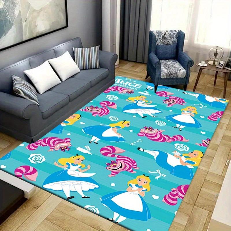 1pc Alice in Wonderland Pattern Area Rug Soft Flannel Floor Mat for Living Room,Office,Bedroom and Carpet,Sofa Coffee Table Floor Mat