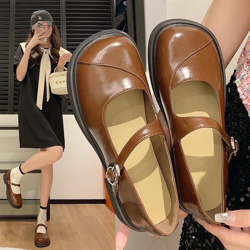 Fashion New Arrival Japanese Style Vintage Buckle Mary Janes Shoes Women'S Shallow Mouth Casual Student Leather Shoes Thick Bottom