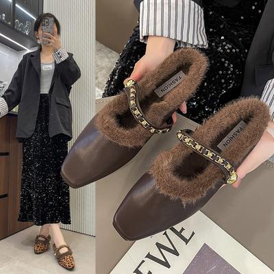 Мода 2025 Новая мода Женские балетки с круглым носком, шлепанцы баотоу с бархатистой матовой отделкой, одинарная повседневная обувь для женщин, удобные лоферы