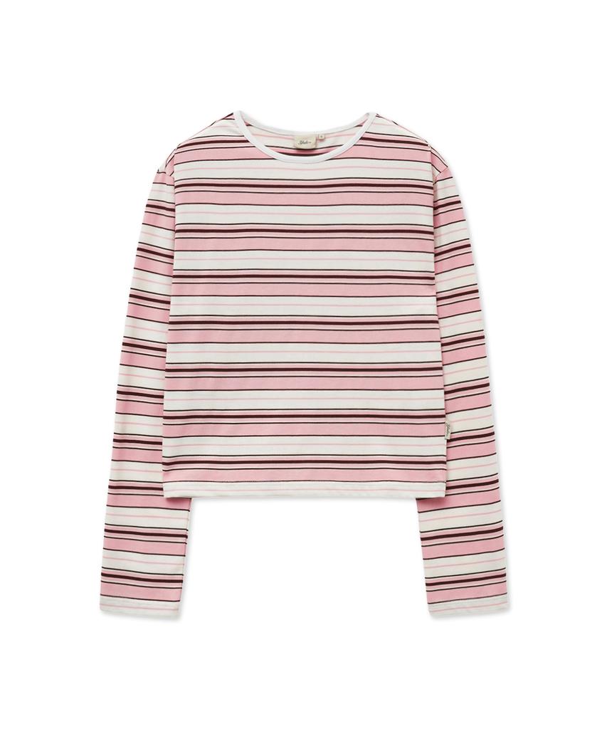 YALE Multi-Stripe Crop Long Sleeve_Pink