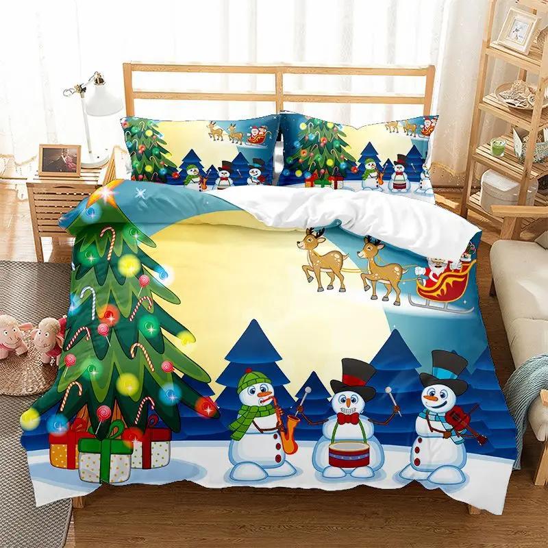Happy Christmas Bedding Set Cartoon Santa Claus Duvet Cover Set 3D Printed Duvet Cover Set 2/3Pcs for Christmas Gifts Home Decor