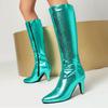 Luxury Blue High Boots For Women Shoes Sexy Point Toe High Heels Winter Spring Gold Rose Women's Knee High Boots Long Shoes Lady