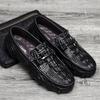 Fashion Luxury New Genuine Leather Men Shoes Thick Bottom Crocodile Style Moccasins Mens Loafers Fashion Male Flat Classic Driving Shoes