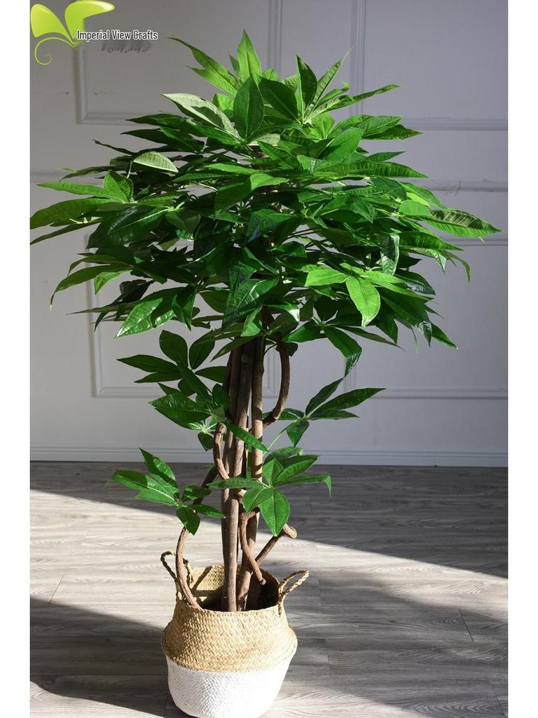 Eco-friendly Artificial Money Tree Bonsai with Real Trunk - Floor-standing Home Decor for Entrance & Garden, Attracts Wealth.