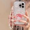 Zhitai Cream Pattern Silicone Case for iPhone 12, 13, 14, and 15 with Mobile Chain