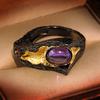 Vintage Chinese Style Lotus Leaf Series Natural Amethyst Lucky Closed Design Ring For Women Wedding Party Engagement Ring