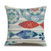 Linen Pillowcase Hand-painted Marine Cotton Linen Coral Seahorse Starfish Octopus Home Soft Furnishing Cushion Cover