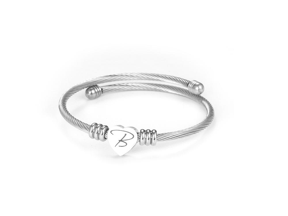 Titanium Steel English Alphabet Heart Bracelet with Simple Design