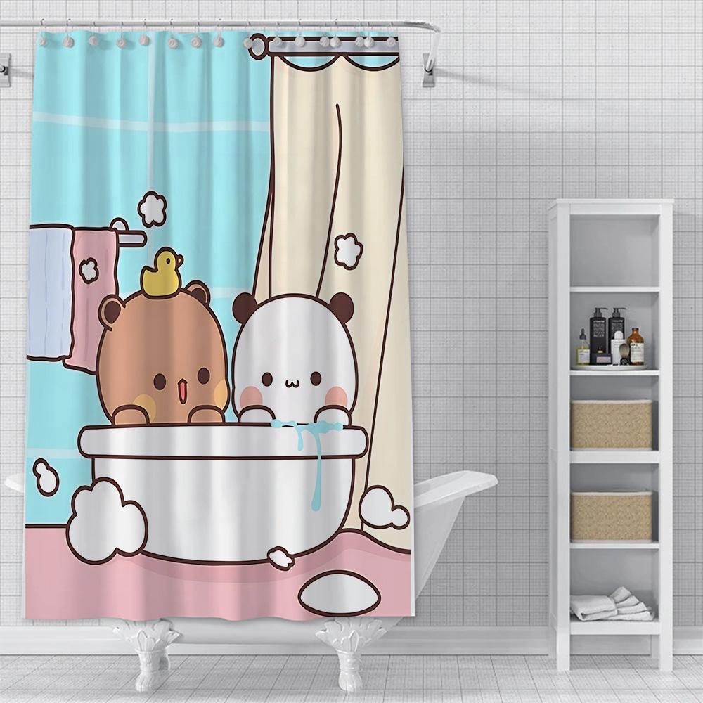 Shower Curtain Waterproof Polyester Fabric Paint Colorful Cartoon Q-Quarto B-Bubu Bath Curtains Home Bathroom Decor With Hook
