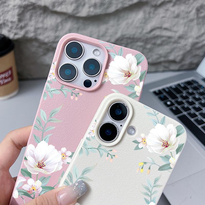 Для iPhone 16 Pro Max 15 Pro 14 13 12 11 чехол с цветочным принтом матовая кожа текстура TPU мягкий ударопрочный тонкий чехол для телефона