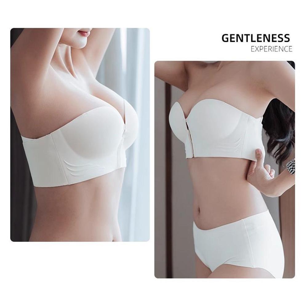 Женские бюстгальтеры с застежкой спереди, утолщенные, собранные, бесшовные, беспроводные, мягкие, пуш-ап, без бретелек, сексуальное, невидимое нижнее белье, интимное