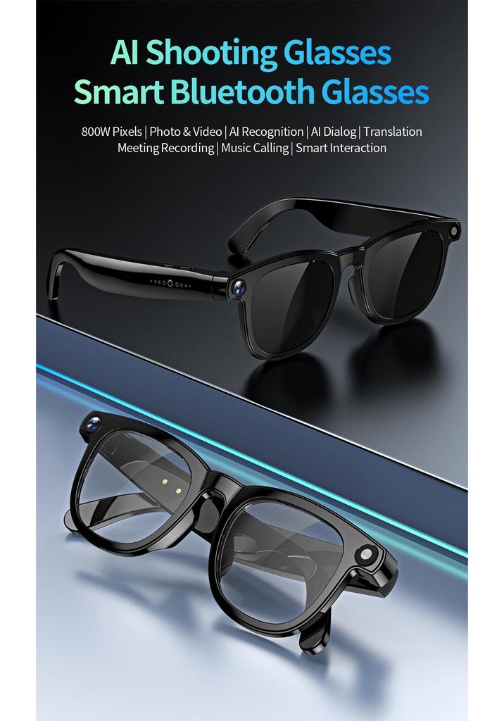 CY01 Smart Glasses: 8MP Camera, AI Voice Assistant, Music, Calls, Photo/Video Recording, 16GB Storage.