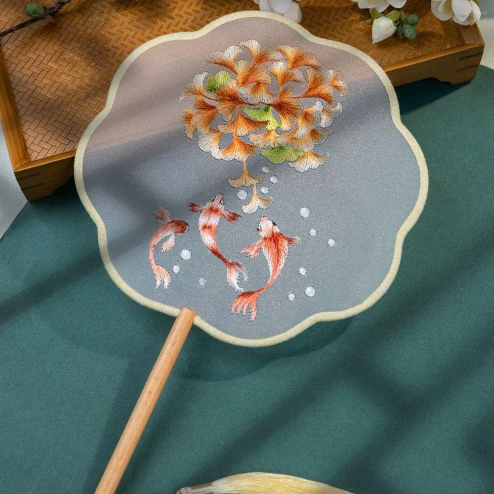 Floral Pattern Silk Fan with Tassels Pendant Tuan Fan Photography Prop