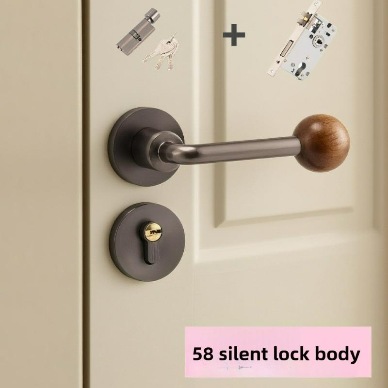 Middle Ancient Style Walnut Ball Indoor Door Lock, Household Silent Wooden Door, Split Handle Lock