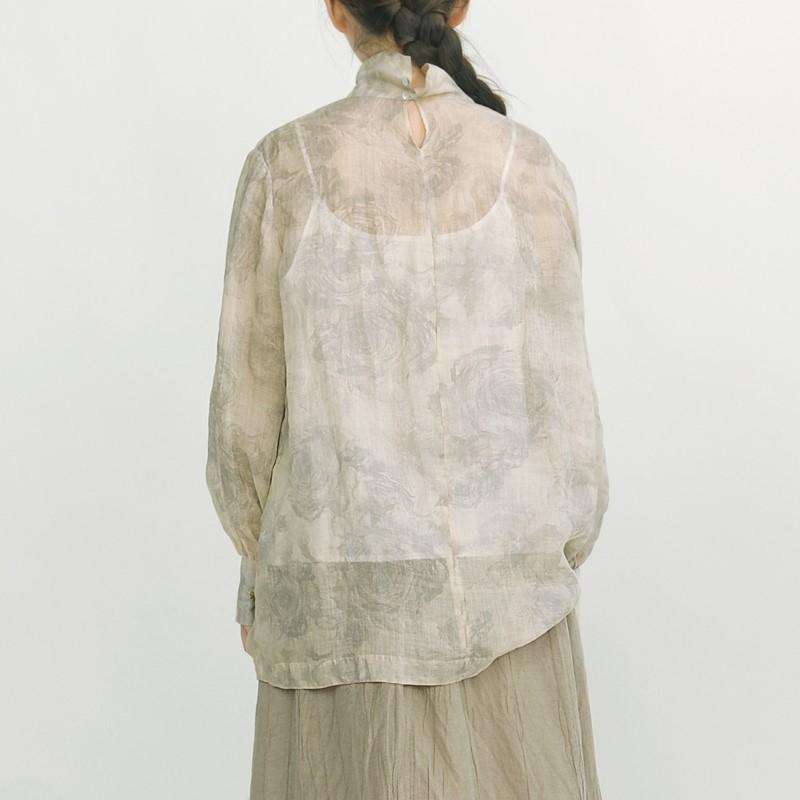 Johnature Women Vintage T-Shirts Spring Print Floral High Quality Tees Long Sleeve Turtleneck Fold Women T-Shirts