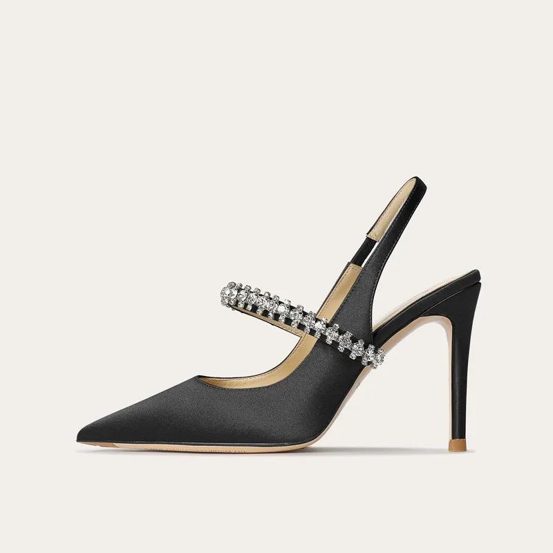 Модные роскошные атласные туфли со стразами и острым носком на высоком каблуке женские сексуальные элегантные босоножки-мюли с открытой пяткой босоножки туфли для вечеринки женские туфли-лодочки