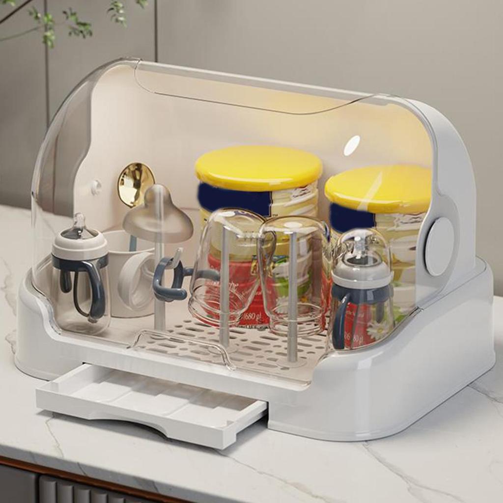 Baby Bottle Drying Rack Toddler Bottles Storage Box Dustproof Bottle Storage with Removable Drip Tray Durable Countertop Rack