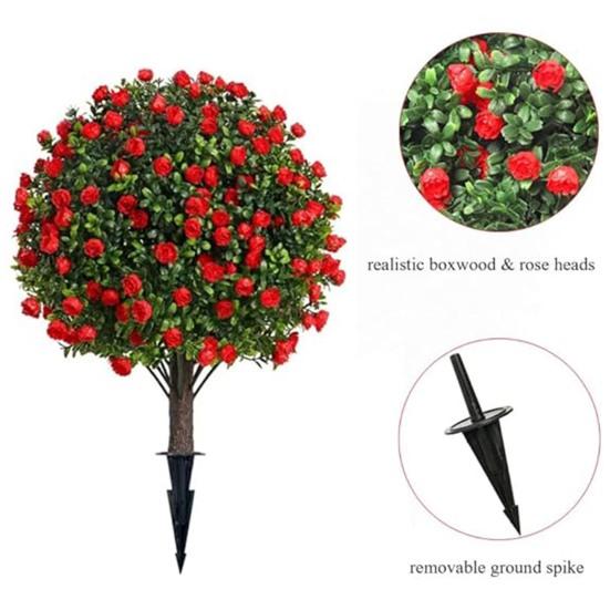 Yousheng Artificial Topiary Ball 24 Inch Faux Boxwood/Pine Tree/Rose/Lavender Shrub with Ground Spike Fake Bushes Trees for Outdoor Indoor Garden