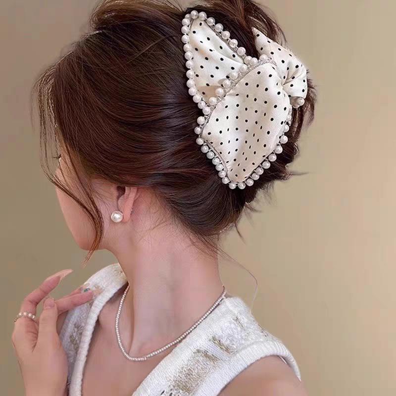 Large Summer Lace Edge Bow Claw Clip Hair Accessory for Women - Multi-Layer Feather Design