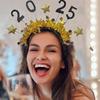 Happy New Year Decoration 2025 Glitter GoldSilver Star Sequin Headband New Year Eve Party Photo Props Christmas New Year Party