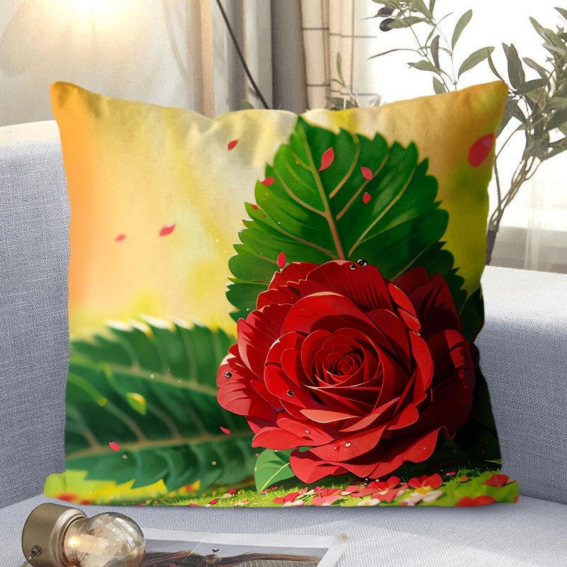Декоративная наволочка с рисунком розы для гостиной, спальни, квадратная наволочка с подушкой