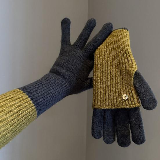 Складные вязаные перчатки двойной длины, теплые перчатки с сенсорным экраном, эластичные перчатки на запястье с цветовыми блоками, длинные перчатки для женщин и мужчин для набора текста и повседневных дел