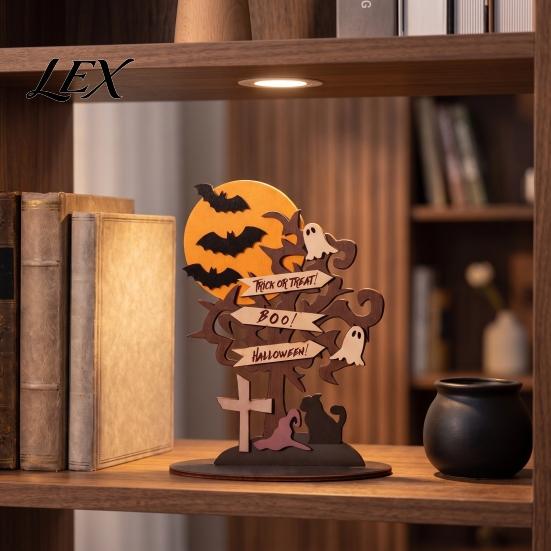 Reusable Holiday Wood Crafts Halloween Moon Bat Ghost And Dead Tree Tabletop Ornament, Mysterious Theme Event Props Decorative Table Centerpiece