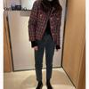 Элегантный тканый клетчатый женский пиджак с карманом плюс бархатное зимнее повседневное твидовое пальто офисный женский костюм куртка