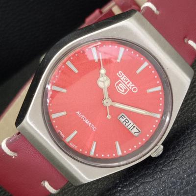 АВТОМАТИЧЕСКИЕ ВИНТАЖНЫЕ ЧАСЫ SEIKO 5 ЯПОНИЯ 6309A МУЖСКИЕ С ЦИФЕРБЛАТОМ КРАСНОГО ЦВЕТА a701370-5