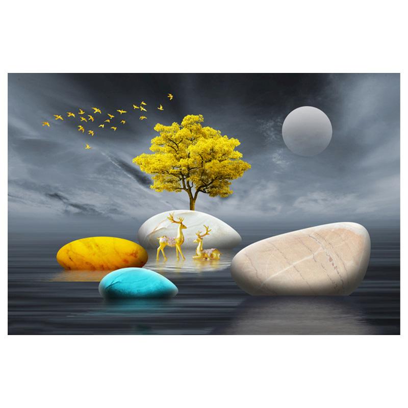 Modern Decoration Canvas Painting Deer And Stone Wall Art Pictures For Living Room Lucky Entrance Posters And Prints Home Decor