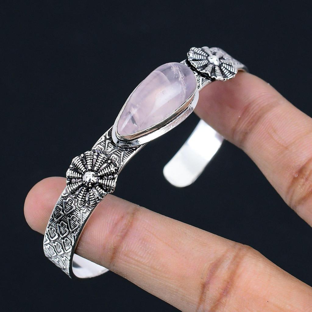 Daughters Day Sale Rose Quartz Gemstone Sister Bangle Bracelet Sterling Silver