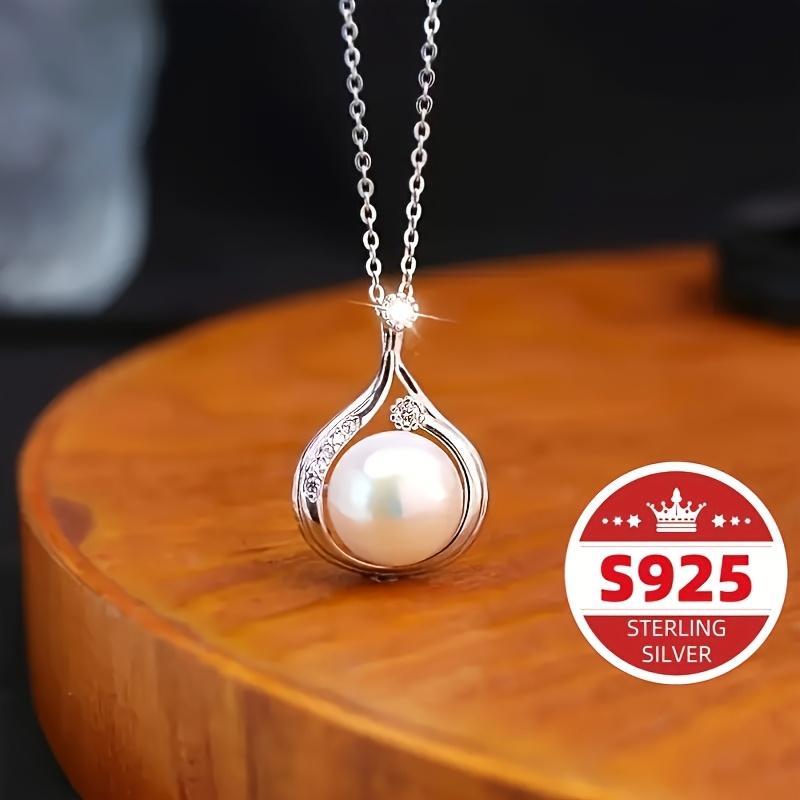 925Sterling Silver Women's Freshwater Pearl Pendant Necklace Hypoallergenic Neck Decoration Mother's Day Gift