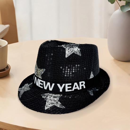 Шляпа с пайетками С Новым годом Джазовая шляпа Винтажная ковбойская вечеринка в клубном стиле Фотореквизит Блестящая фетровая шляпа для взрослых Головной убор для косплея Праздники Карнавал