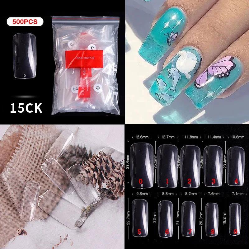 500pcs/bag Coffin False Nail Tips Clear Ballerina Stiletto Rounded Square Acrylic Fake Nails Extension System UV Gel Manicure