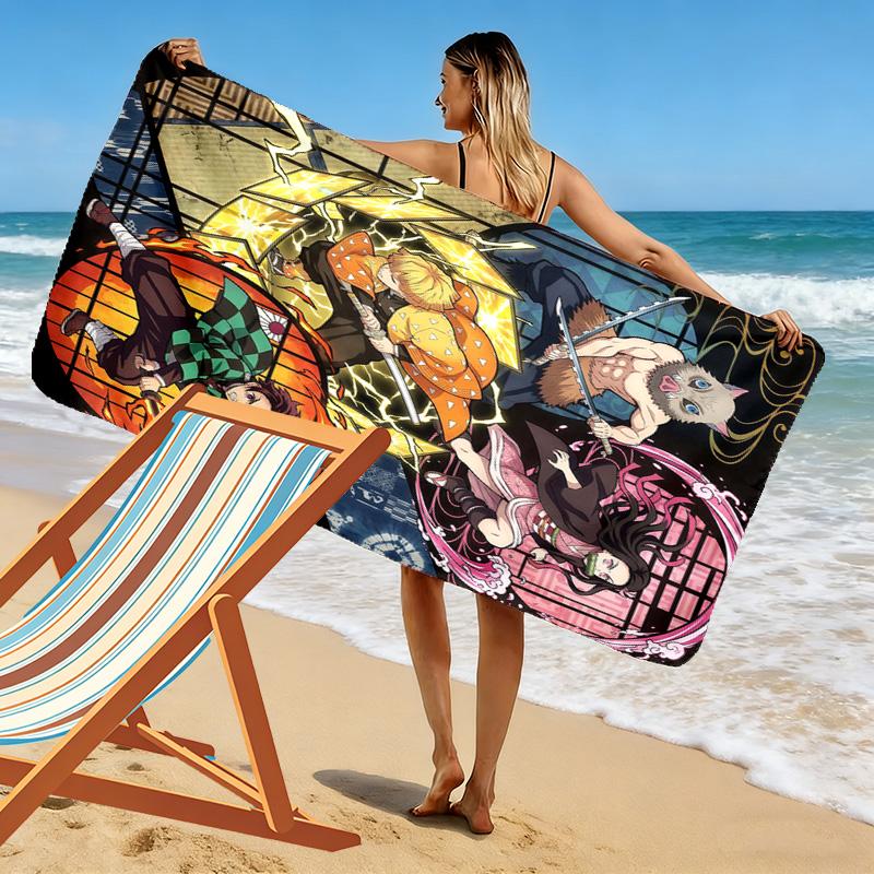 Demon Slayer Anime Print Beach Towel, Large Soft Quick Dry Towel for Beach Camping Swimming