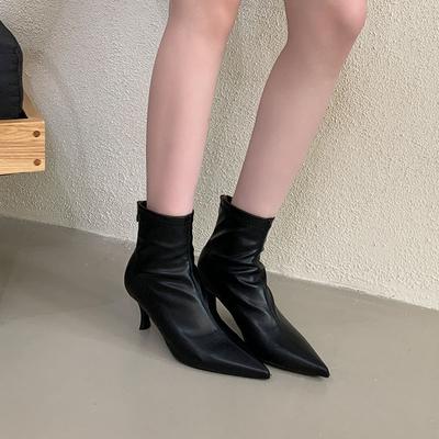 Мода Мода Стрейч Женские Ботильоны на Каблуке Обувь Женская Молнии Обувь Острый Носок Женские Короткие Ботинки Обувь Туфли леди