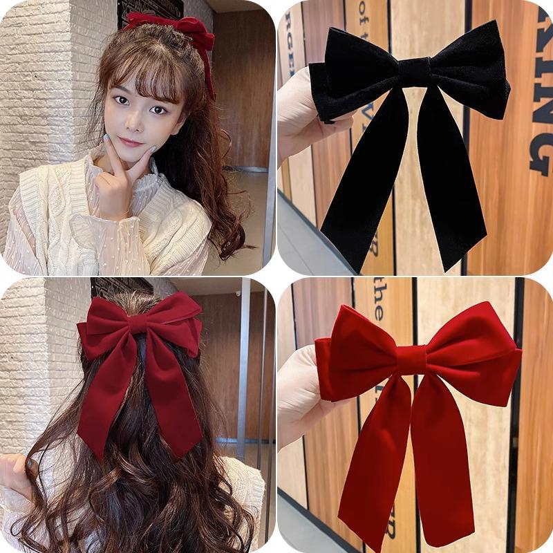 Elegant Velvet Bow Hair Clip Ribbon Bowknot Ponytail Barrette Hair Pin Women Girls Wedding Party Hair Accessories