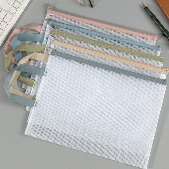 Transparent File Holder Zipper Bag with Handle PVC Waterproof Large Capacity Document Storage Bag Office Supplies