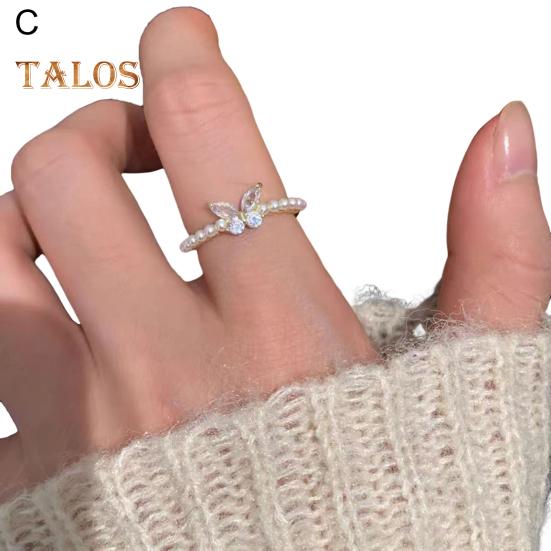 Регулируемое женское открытое кольцо с искусственным жемчугом, украшением из сплава, бантом, кубическим цирконием, мягкое стильное кольцо с гальваническим покрытием, легкое украшение на палец для вечеринки, повседневной носки