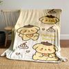 Cartoon dog in a beret with pudding, hearts, and "Pompom Purin" text. for all seasons blanket lunch break throw gift